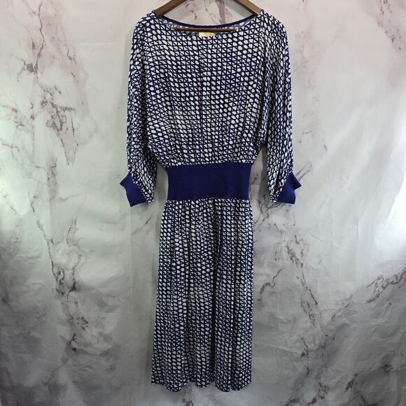 Anthropologie Dress Womens XS Royal Cobalt Blue White Maeve Batwing Midi Gemma - Picture 1 of 15